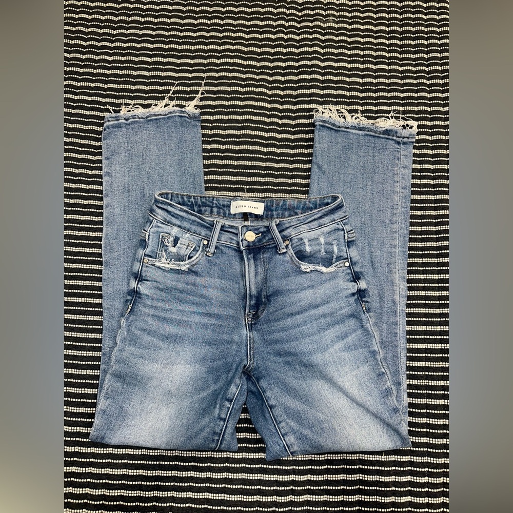 Risen Distressed Blue Denim Jeans